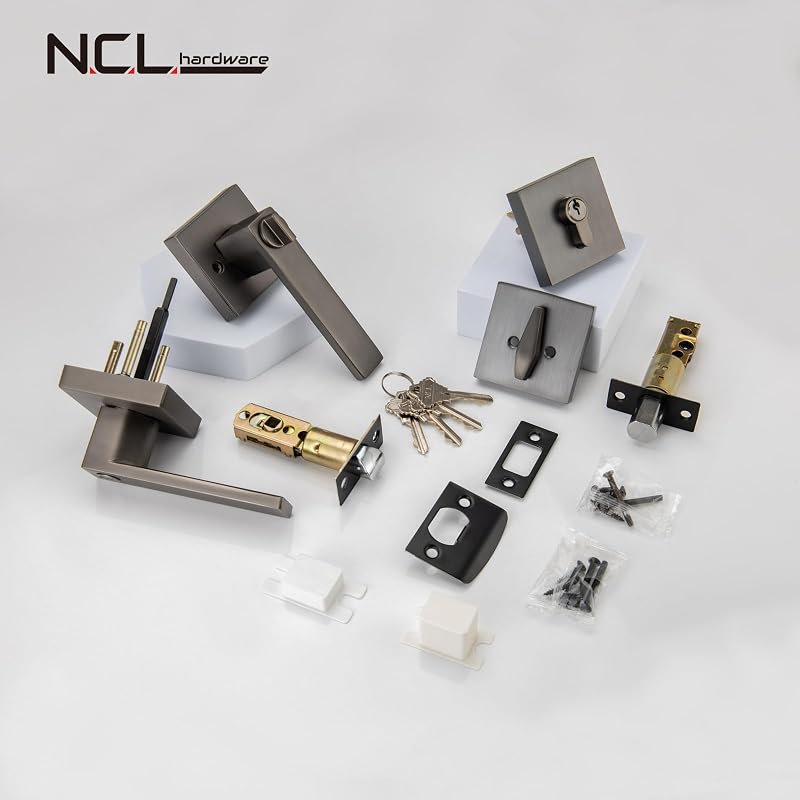 Palanca puerta con llave cilindro gris mate