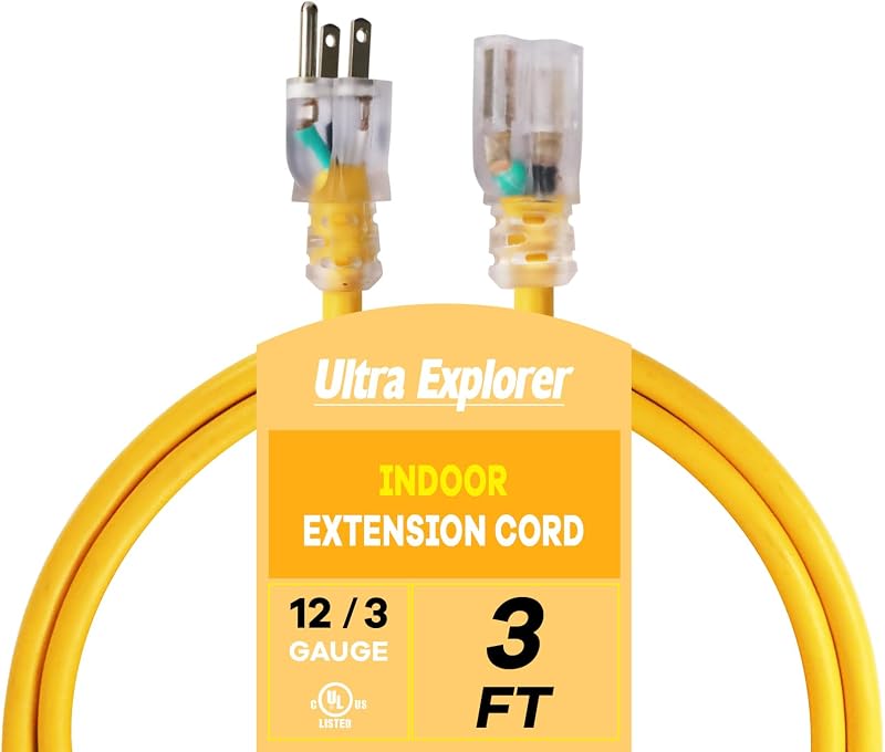 Cable extensión interior impermeable 3ft amarillo SJTW resistente