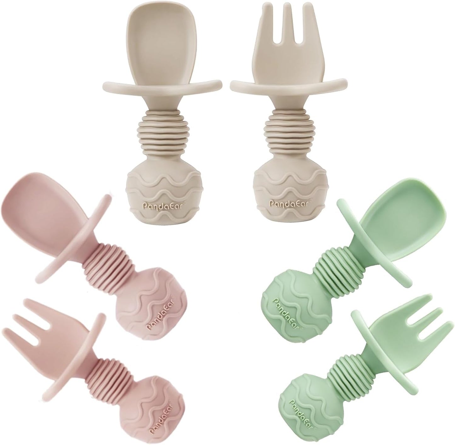 Set 6 cucharas y tenedor silicona antiahogo bebé 3 meses