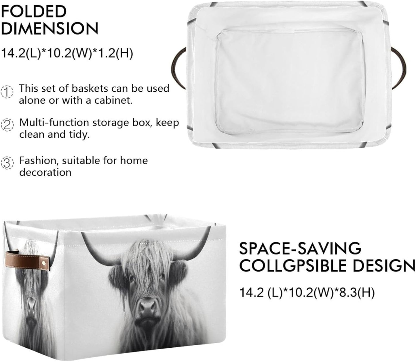 Cesta plegable vaca organiz. dormitorio