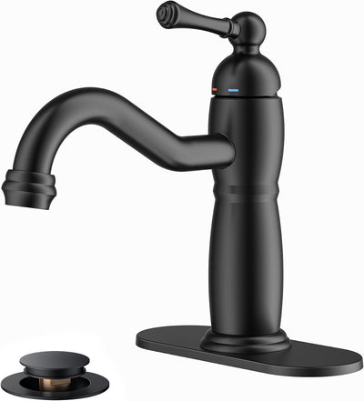 Grifo baño negro mate 1 orificio drenaje desplegable 24pulg