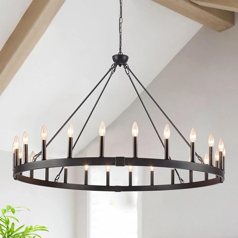 Candelabro rueda carreta 24 luces negro comedor