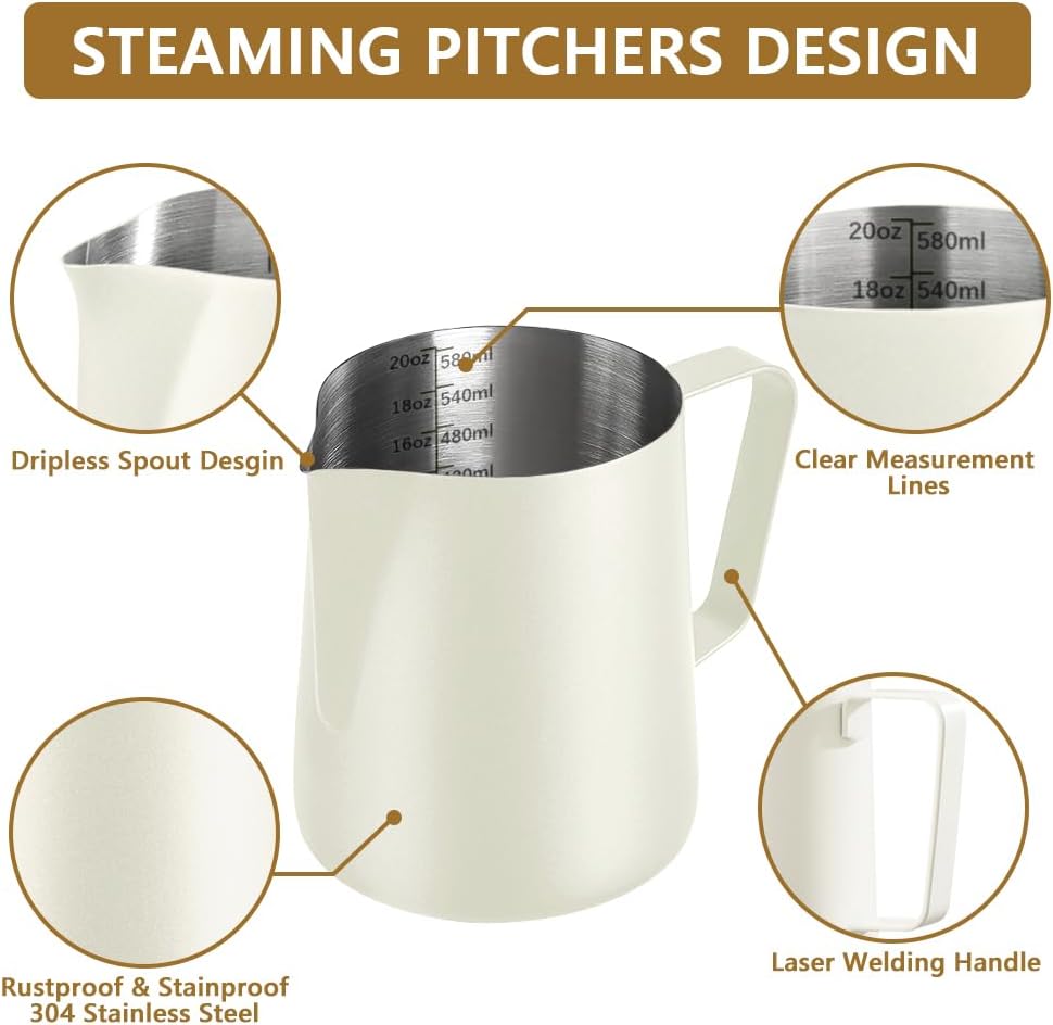 Jarra leche espumante acero inox 20oz con lápiz art latte blanco