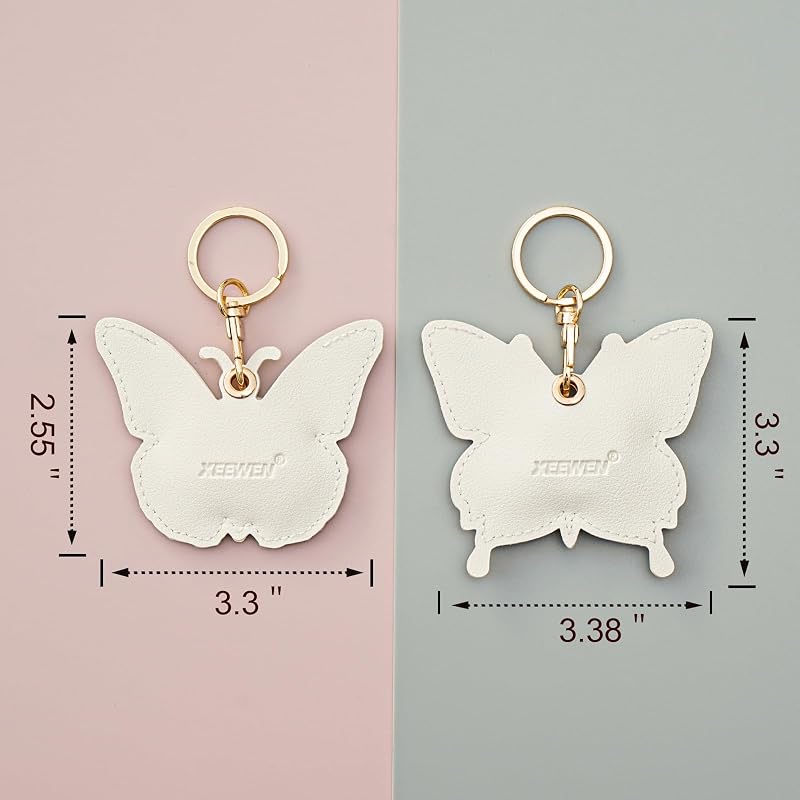 2 Llaveros ocultos para Airtag funda cuero mariposa mujer