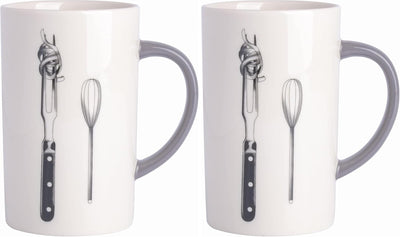 Taza tatuaje latte con tenedor batidor 15oz pack 2