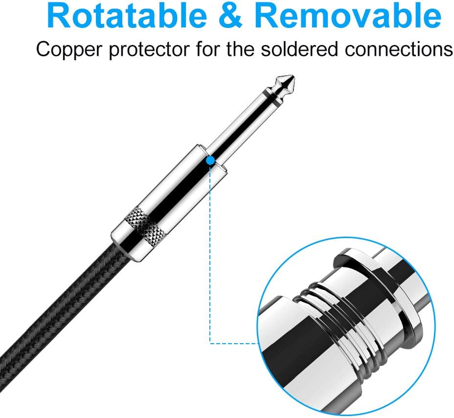 Cable guitarra 10ft conector llano 1/4 para bajo eléctrico negro