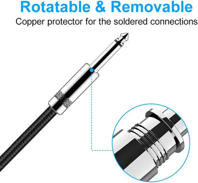Cable guitarra 10ft conector llano 1/4 para bajo eléctrico negro