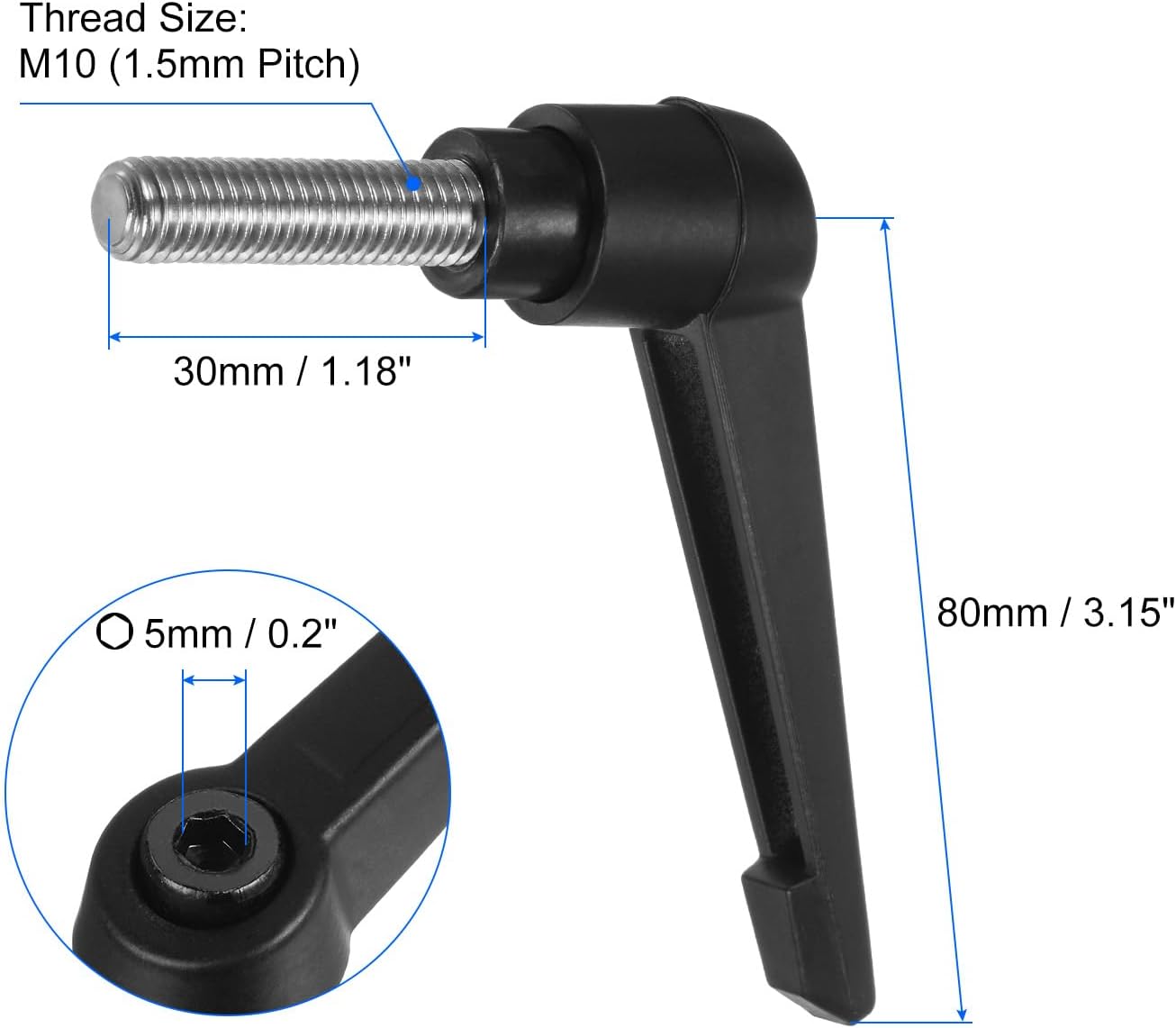 4 Manijas Palanca Acero Inox M10x1.18pulg Ajustables