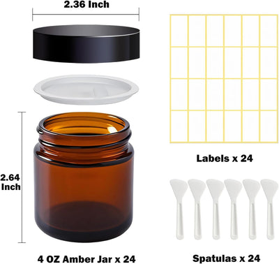 24 Tarros Vidrio 4oz con Tapas y Forro para Cosméticos