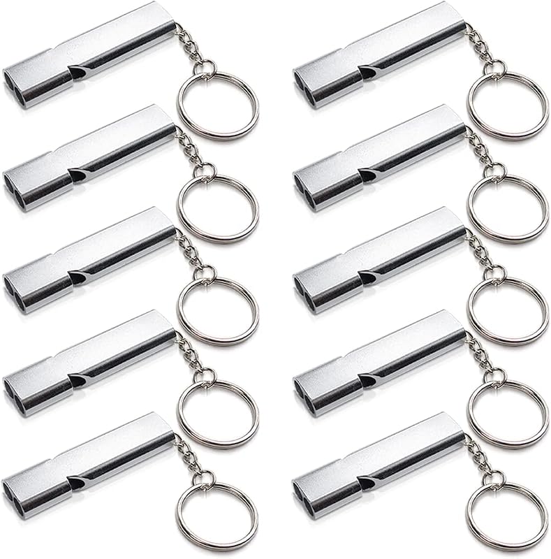 10 Silbatos Supervivencia Llavero Tubos Dobles Aluminio