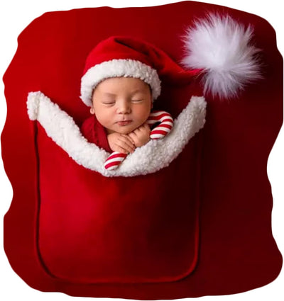Manta foto recién nacido con bolsillo sombrero Papá Noel