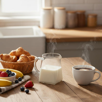 Jarra vidrio 12oz para café té y espuma de leche