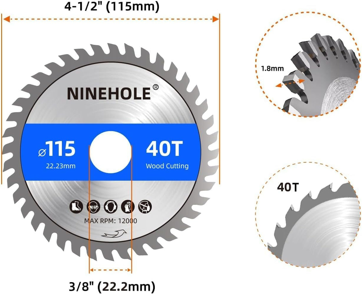 2 Hojas Sierra Circular 4-1/2pulg Eje 7/8pulg Dientes TCT