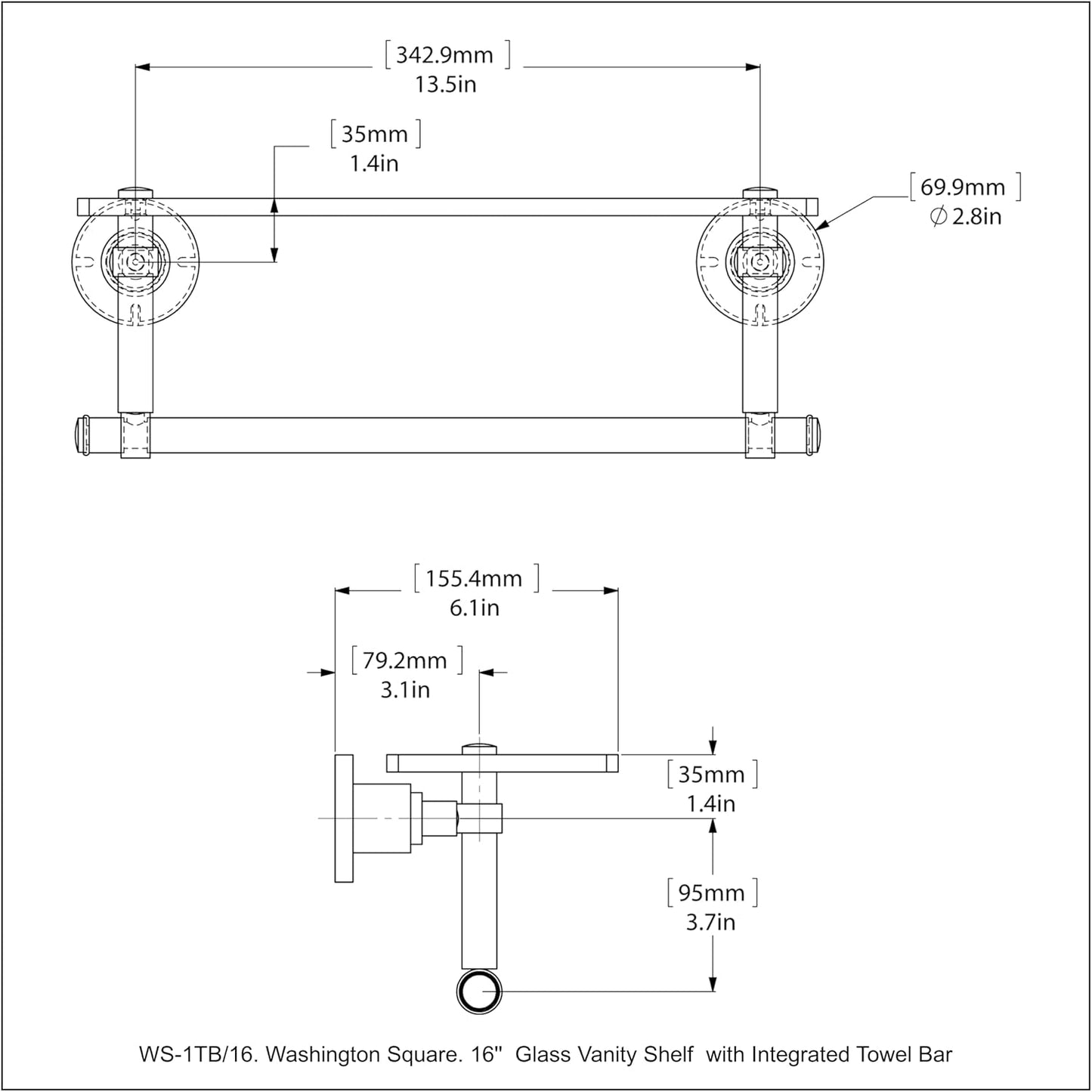 Estante vidrio toallero 16x5pulg