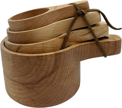 Set 4 Tazas Medidoras Madera Haya y Cucharas para Cocinar