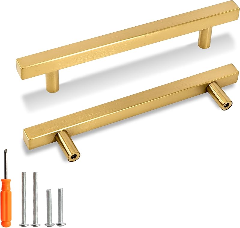 20 Tiradores Dorados Cuadrados Acero Inox 5"