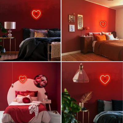 Letrero neón corazón rojo con pilas USB decoración San Valentín