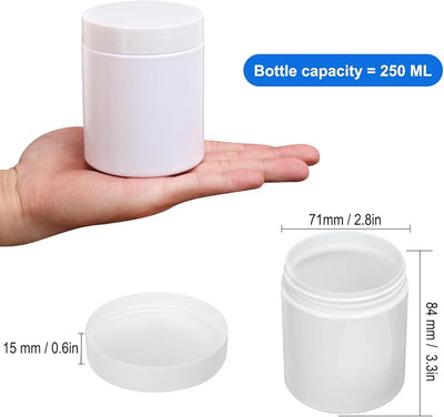Pack 47 Tarros Plástico 8oz Blanco Con Tapas Boca Ancha