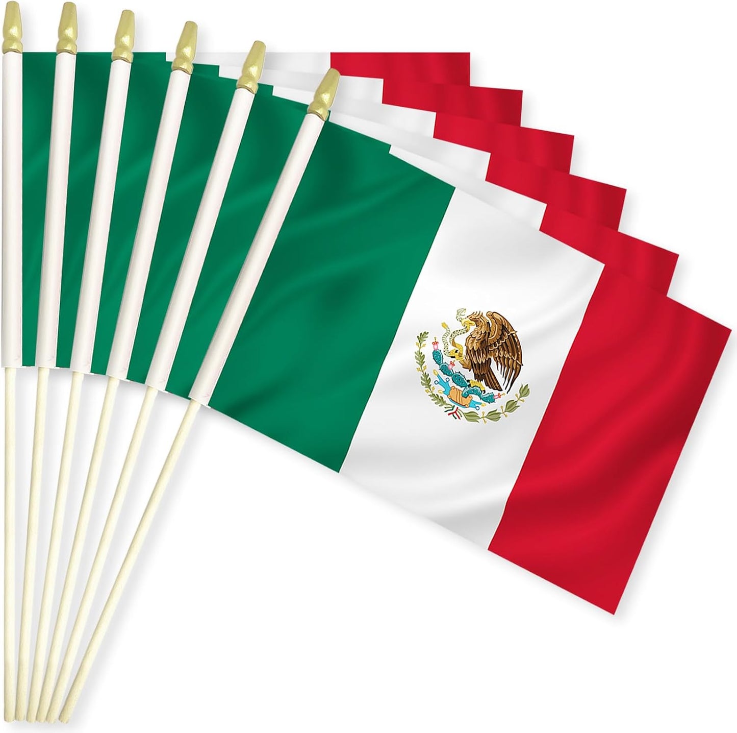 20 Banderas México 5x8" Palos Madera Dorado Cinco de Mayo