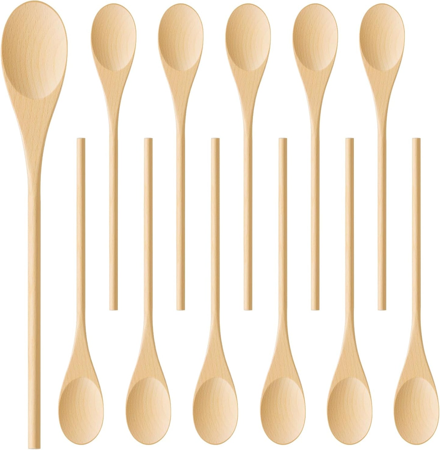 12 Pzas Cucharas Madera Mango Largas para Cocinar