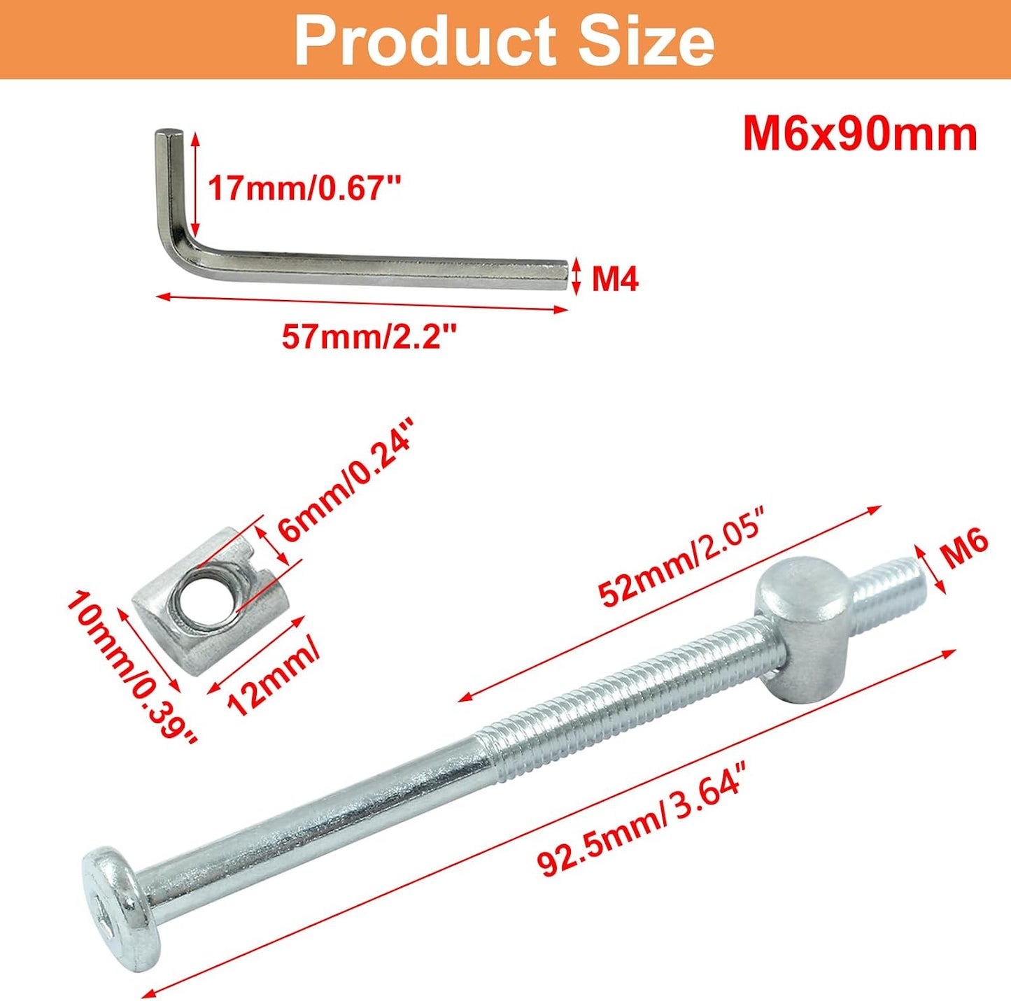 Tornillos M6x90mm cabeza hexagonal con tuercas barril 12 pzas