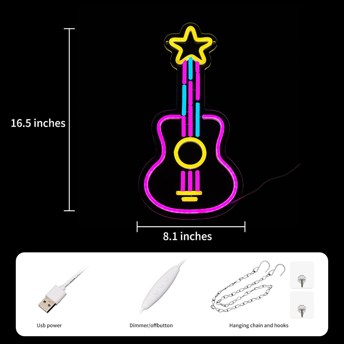 Letrero neón guitarra con luz LED USB para dormitorio estudio