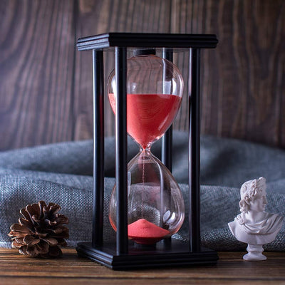 Reloj arena madera 60 min roja decoración artesanal