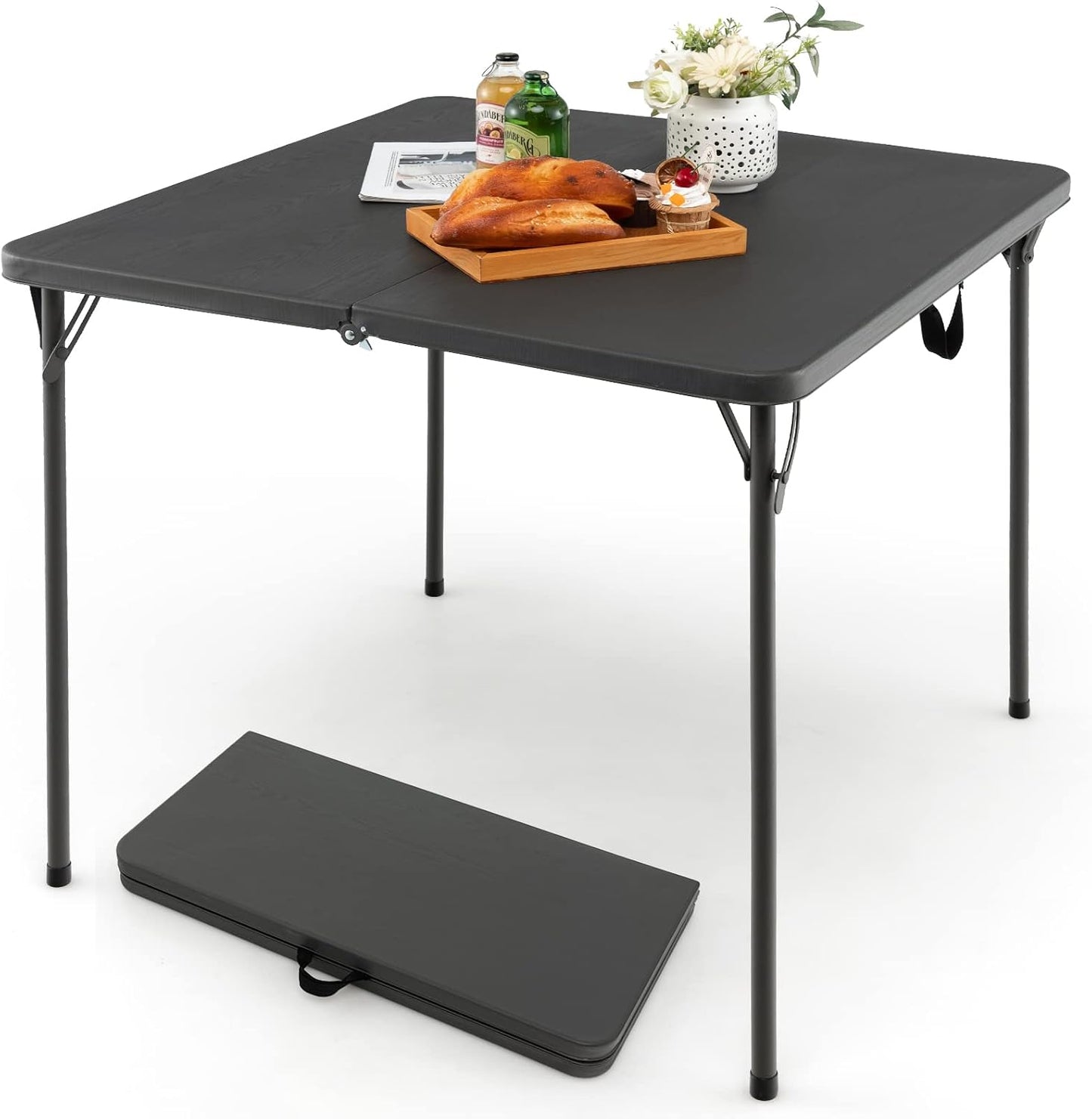 Mesa plegable cuadrada 34pulg plástico gris para picnic
