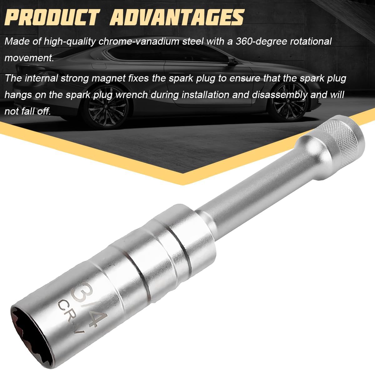 Enchufe bujía automóvil 3/4pulg magnética 360° llave chispa