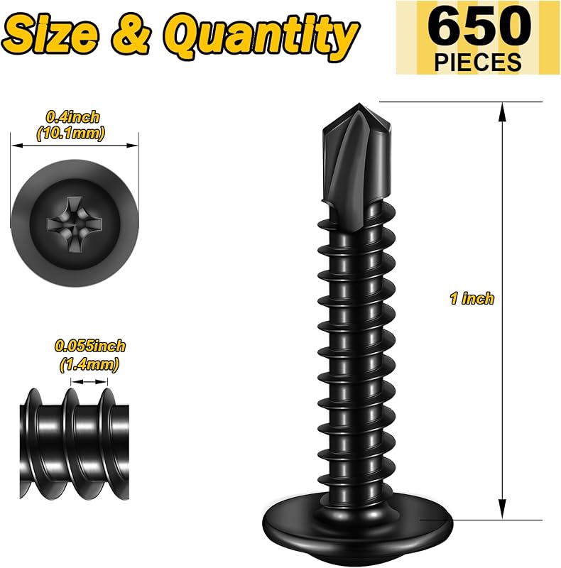 650 Pzas Tornillos Autores. Negro Acero Inox 410