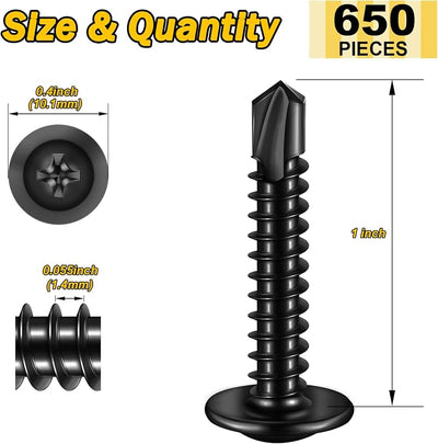 650 Pzas Tornillos Autores. Negro Acero Inox 410
