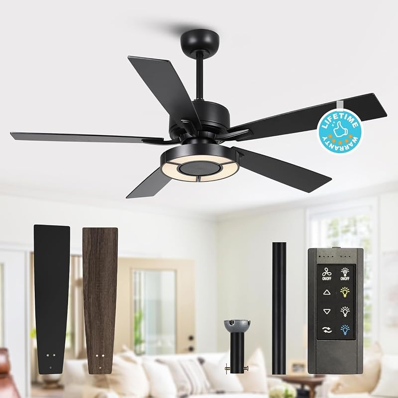 Ventilador techo 52" LED negro control remoto motor CC