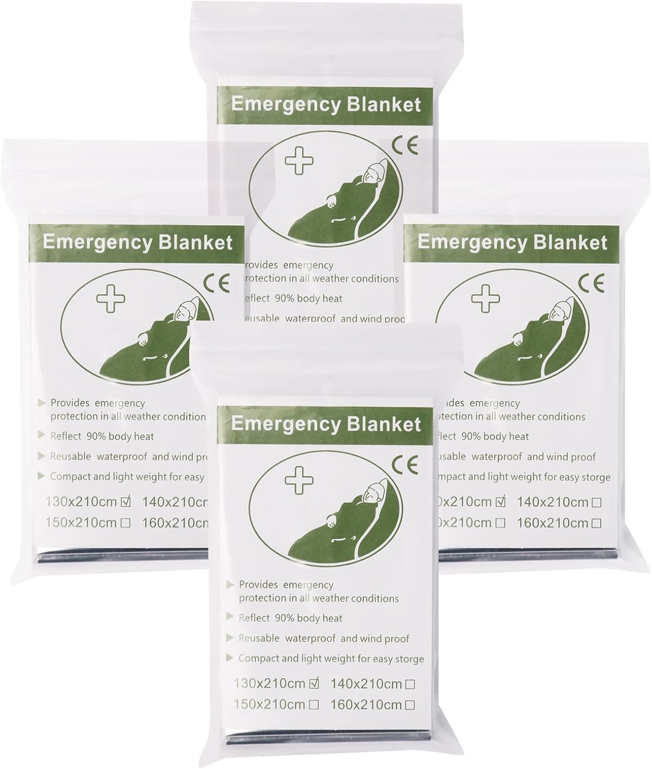 4 Pack Manta Mylar Térmica para Acampar y Supervivencia