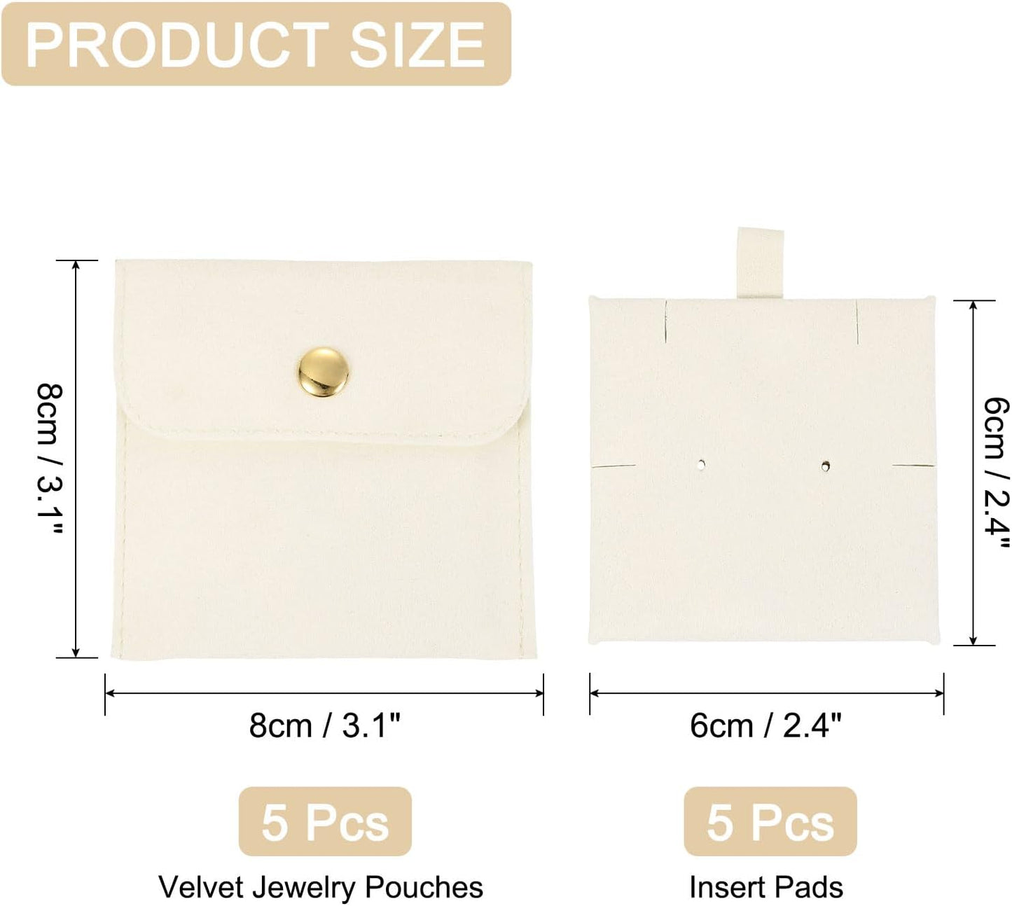 5 Bolsas Microfibra para Joyas con Botón Presión Beige