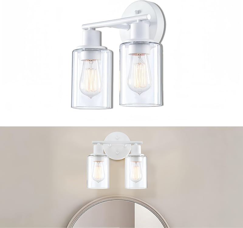 Lámpara baño 2 luces blanco vidrio transparente base E26
