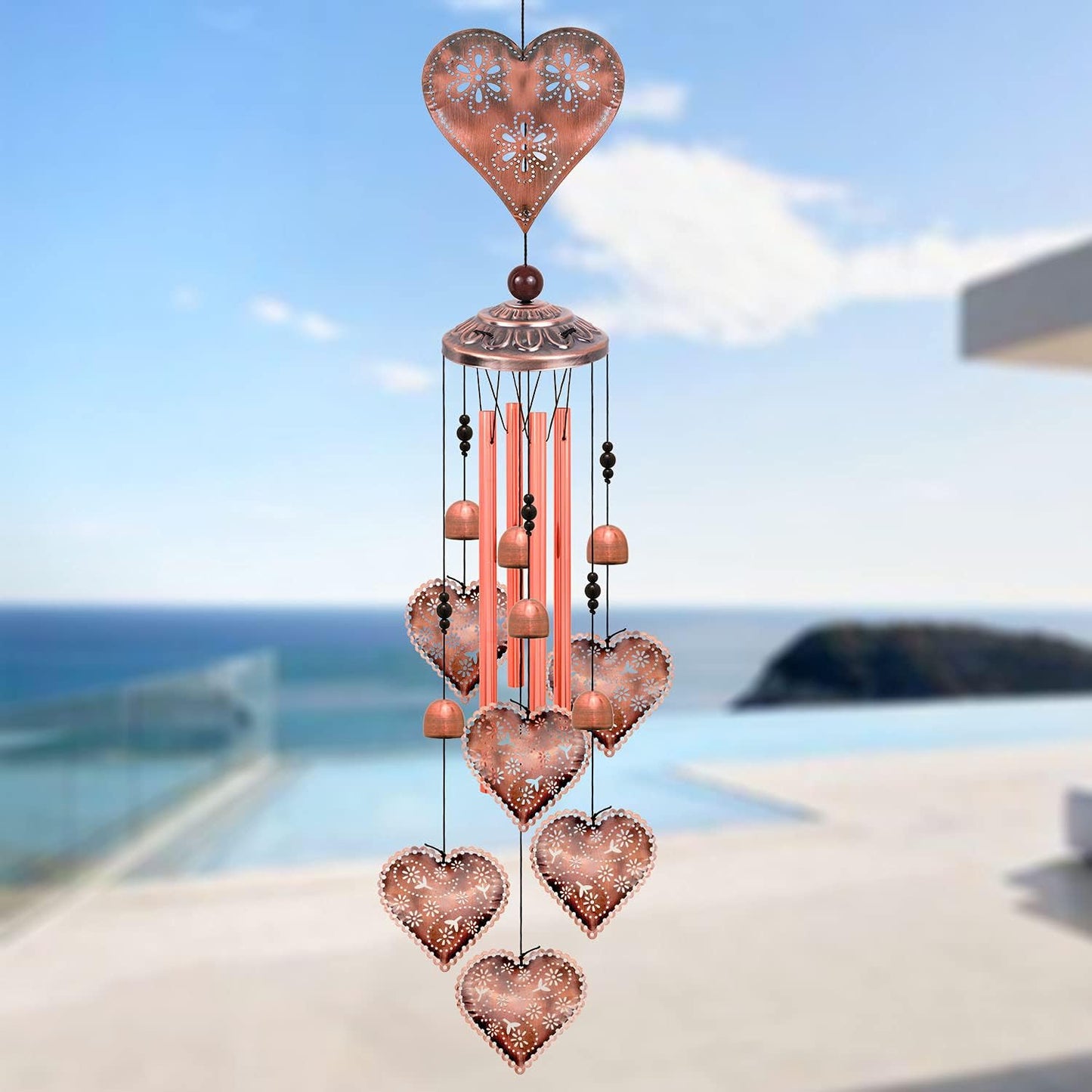 Campanillas viento forma corazón decoración jardín