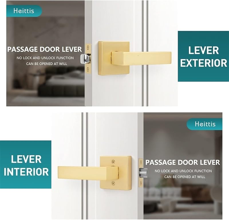 10 Palancas Puerta Sin Llave Latón Reversible
