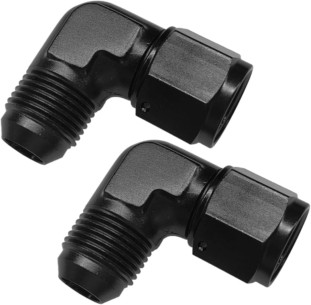 2 Adaptadores An8 Hembra a Macho Flare 90 Grados Aluminio Negro