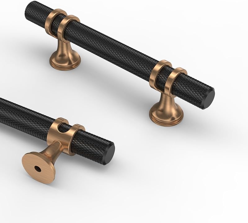 10 Manijas Gabinete 3" Negro Mate y Bronce Champán