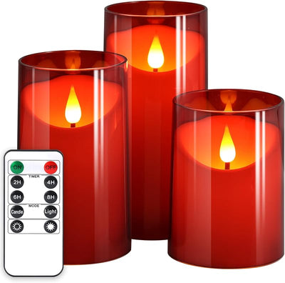 Velas LED sin llama con temporizador remoto color rojo