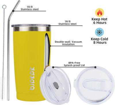 Vaso acero inox amarillo con tapa pajilla 20oz térmico