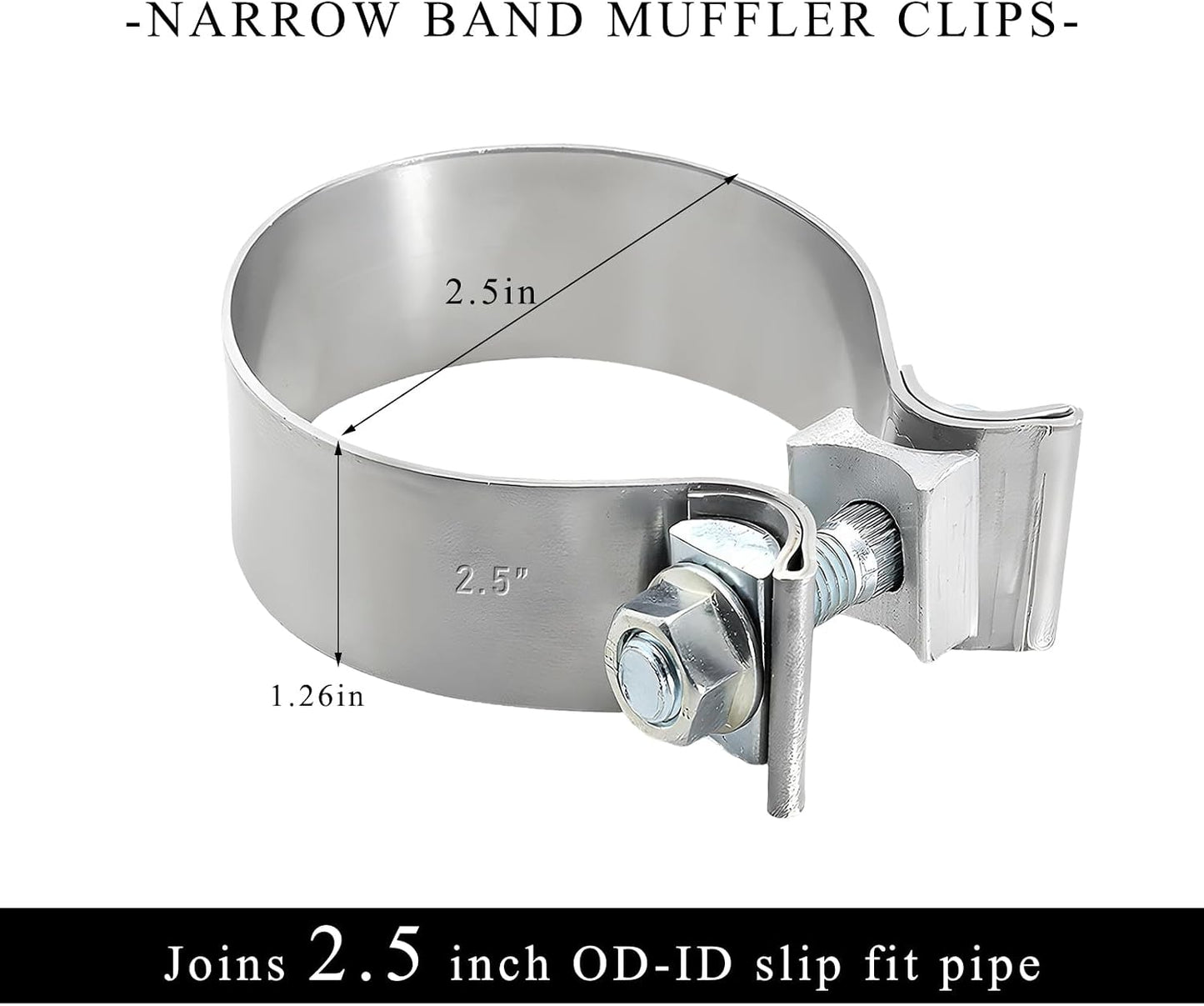 2 Abrazaderas Escape 2.5" Banda Estrecha Acero Inox