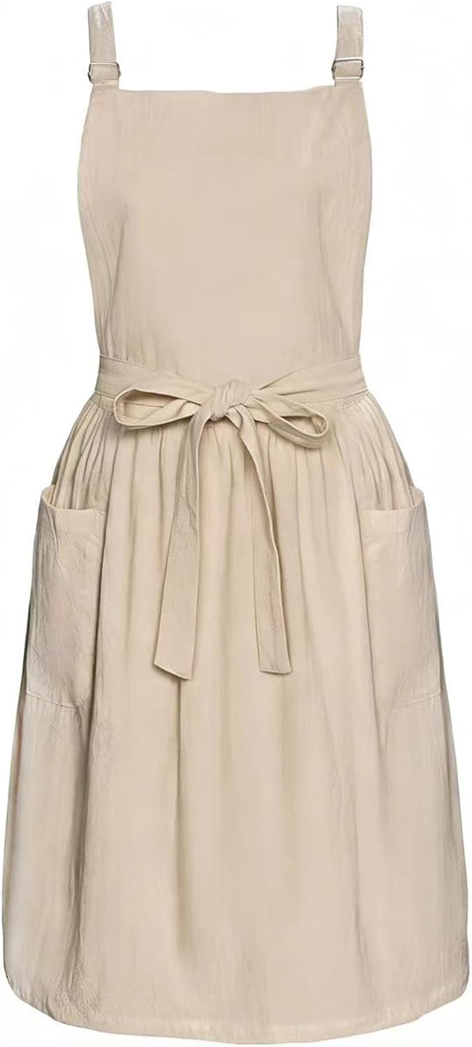 Delantal lino algodón con bolsillos corbata cocina hornear