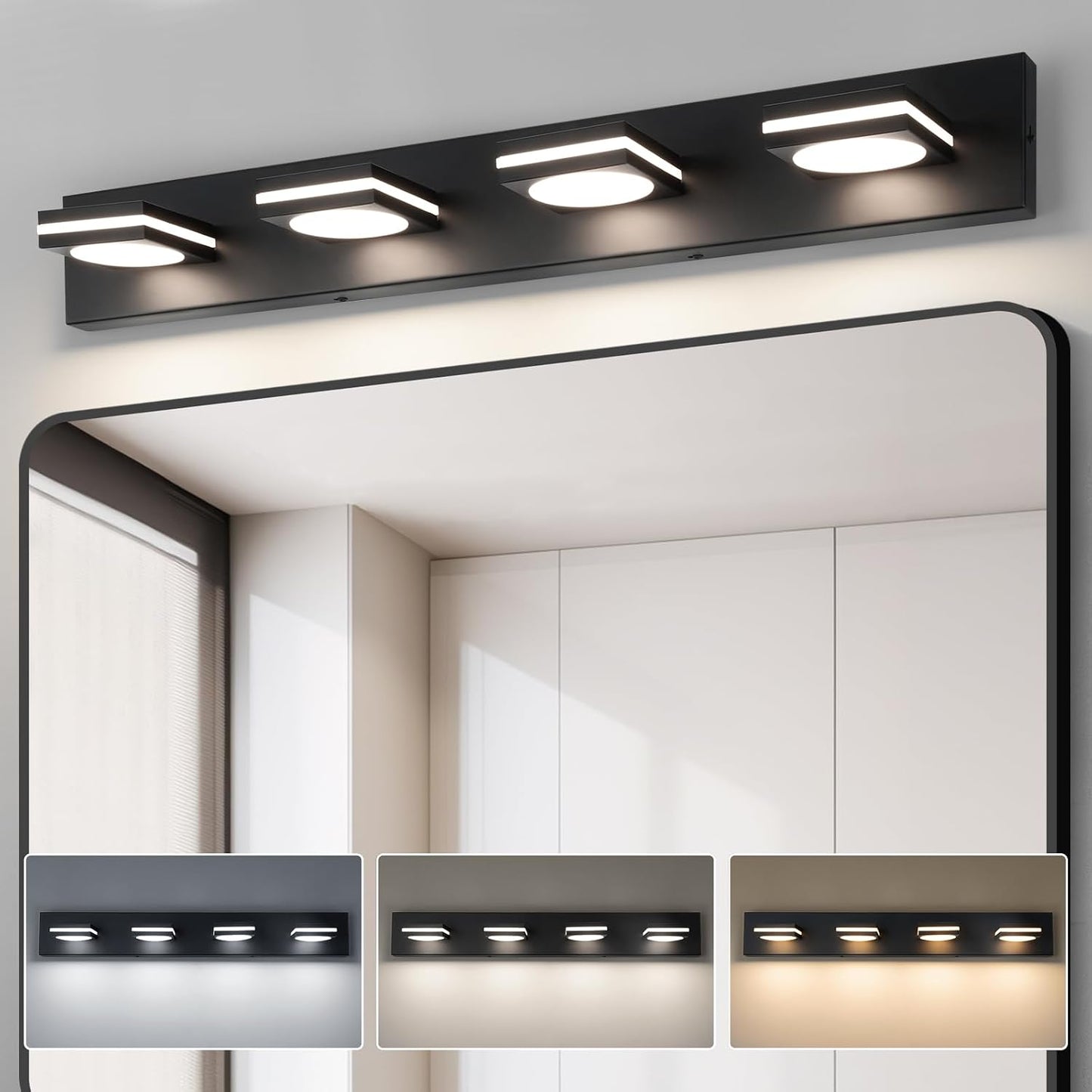 Accesorios iluminación baño LED 4 luces negro mate sobre