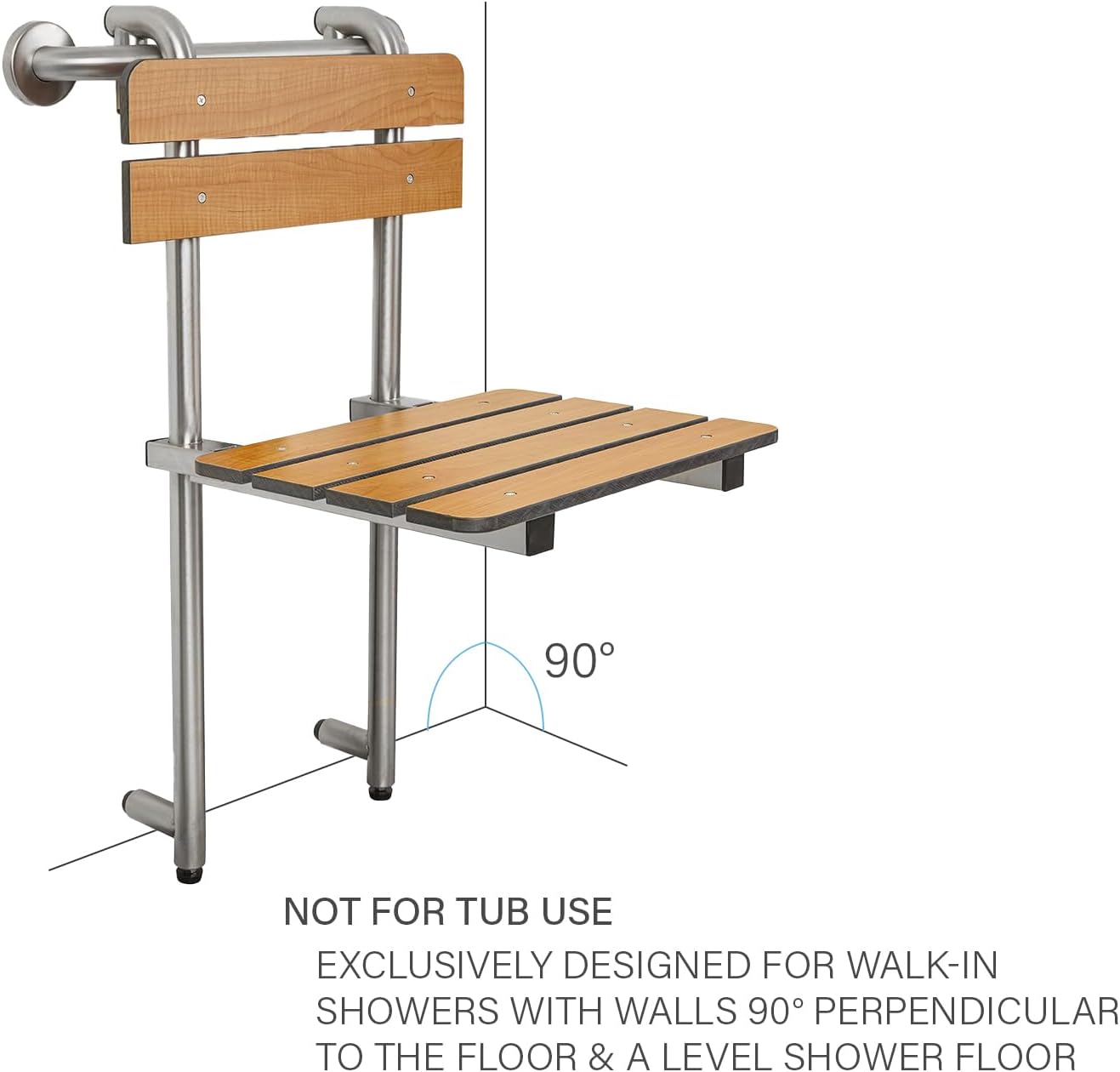 Asiento ducha portátil con respaldo y patas teca