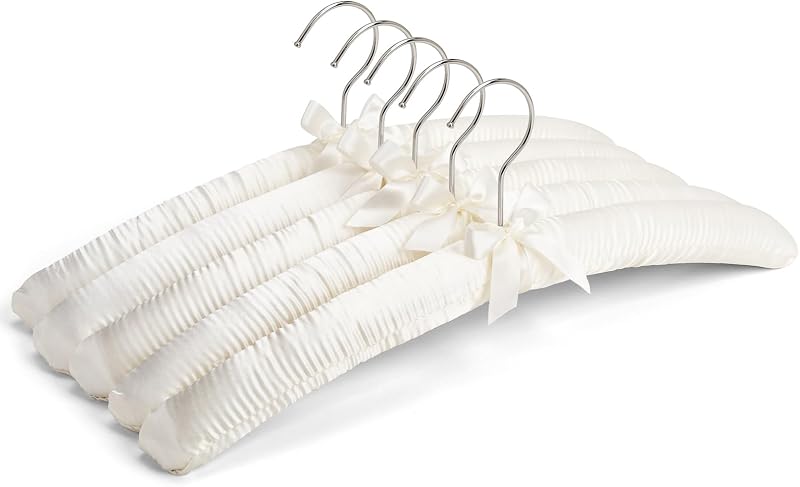 5 Pzas Perchas Satén Marfil 17pulg Antideslizantes para Ropa Mujer