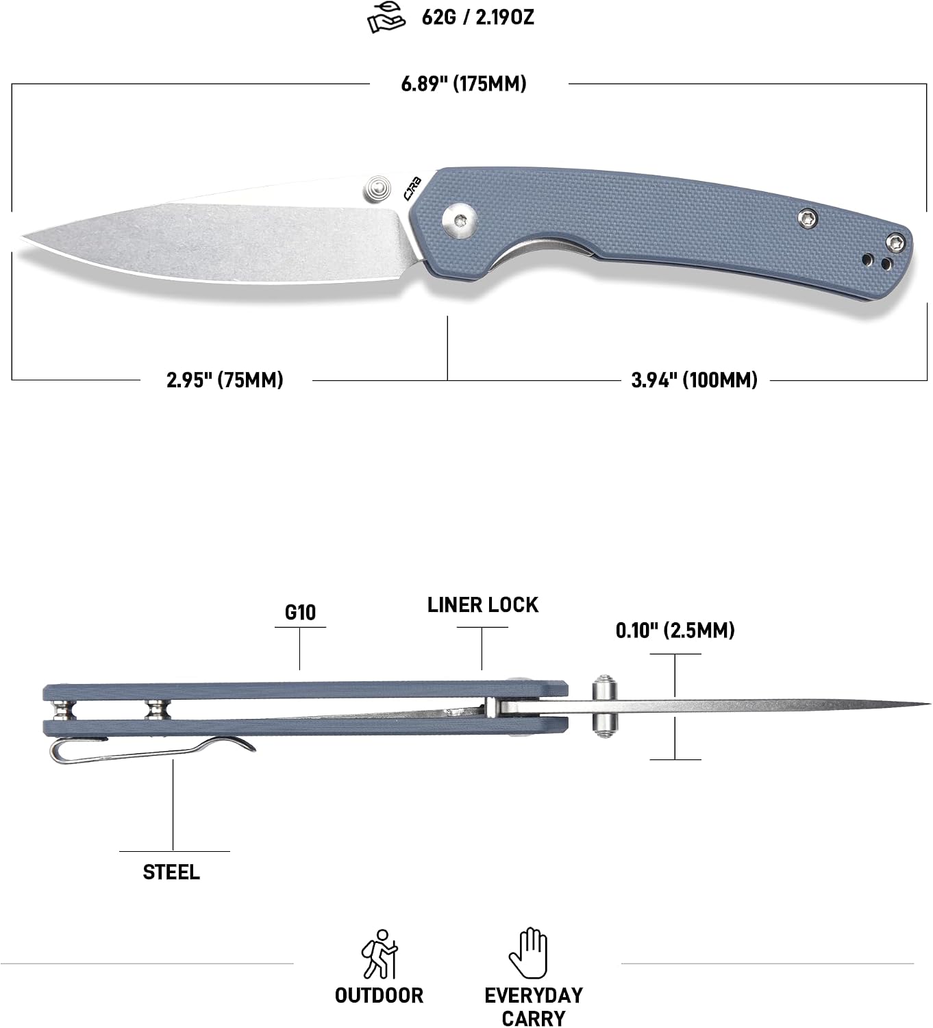Cuchillo plegable acero AR-RPM9 mango G10 para hombre