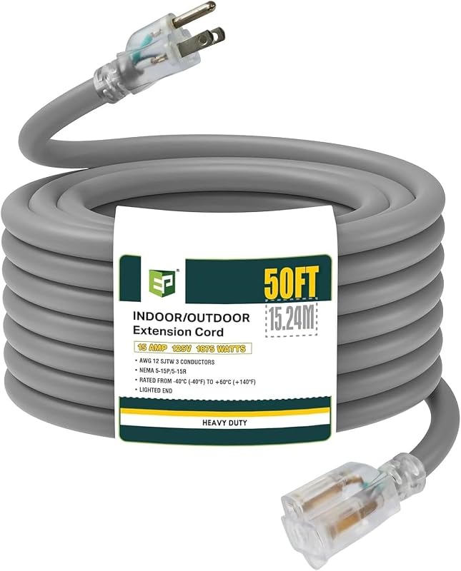 Cable extensión iluminado 50ft 12/3 SJTW gris