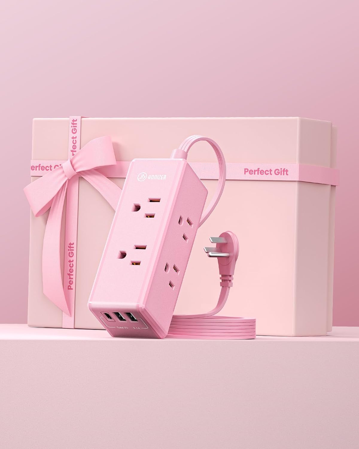 Cable extensión rosa 10ft 6 salidas 3 puertos usb soporte pared