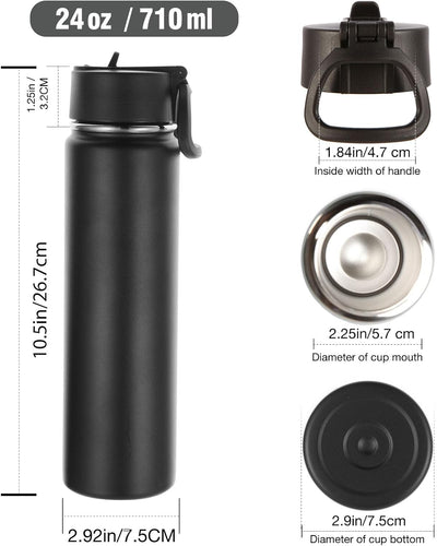 Botella agua aislada 24oz con popote 3 Pzas metal doble